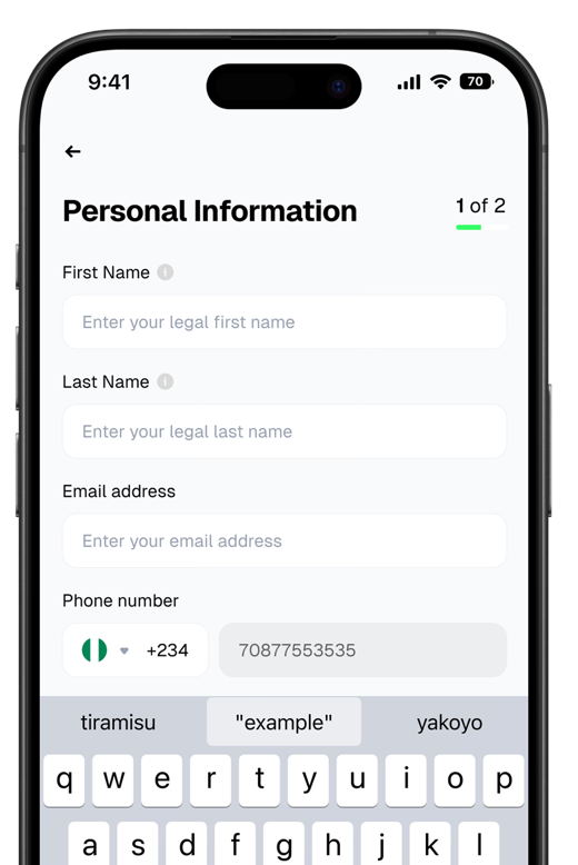 Sign up and KYC screen